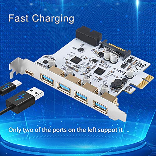 QNINE 5 Ports PCIe USB 3.0 Card 20 pin, 4 x USB A + 1 x USB C, USB 3.0 PCIe Expansion Card Include a USB 3.0 Front Panel Expansion Bay and 2 Power Cables