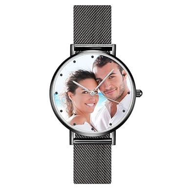 SOUFEEL Unisex Personalisierte Uhr mit Foto Gravur Armbanduhr Edelstahl Klassisch Analog Zifferblat täglich Wasserdicht Schwa