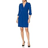 Tommy Hilfiger Womens 3/4 Sleeve V-Neck Pleat Front Mini Dress