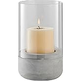 Danya B. Modern Cool Gray Cement Base and Glass Pillar Hurricane Candle Holder (Small)