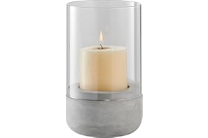 Danya B. Modern Cool Gray Cement Base and Glass Pillar Hurricane Candle Holder (Small)
