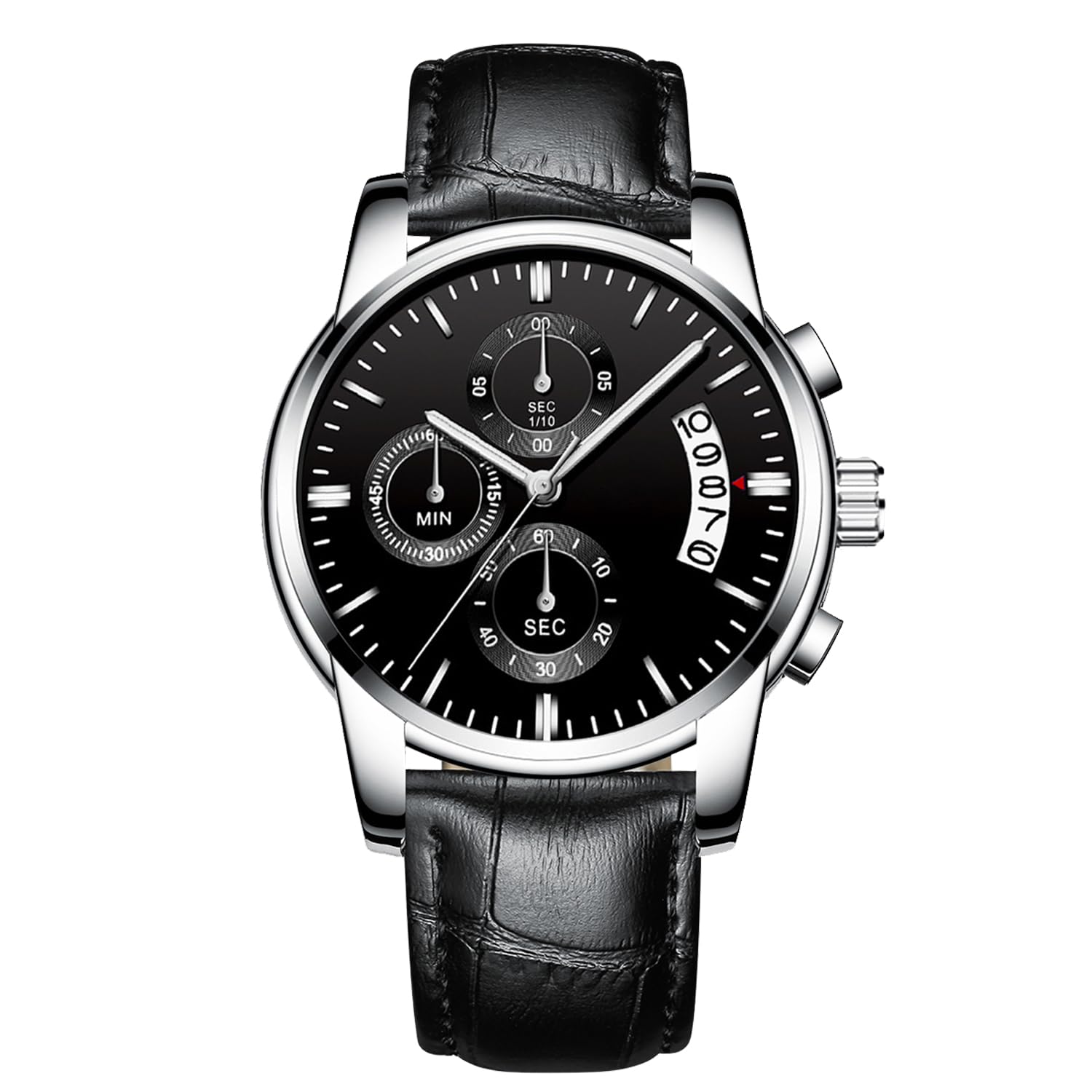 RORIOS Fashion Men Watch Analog Quartz Watches Chronograph Luminous Wrist Watch with Date Leather Strap Multifunction Dial Men's Watches