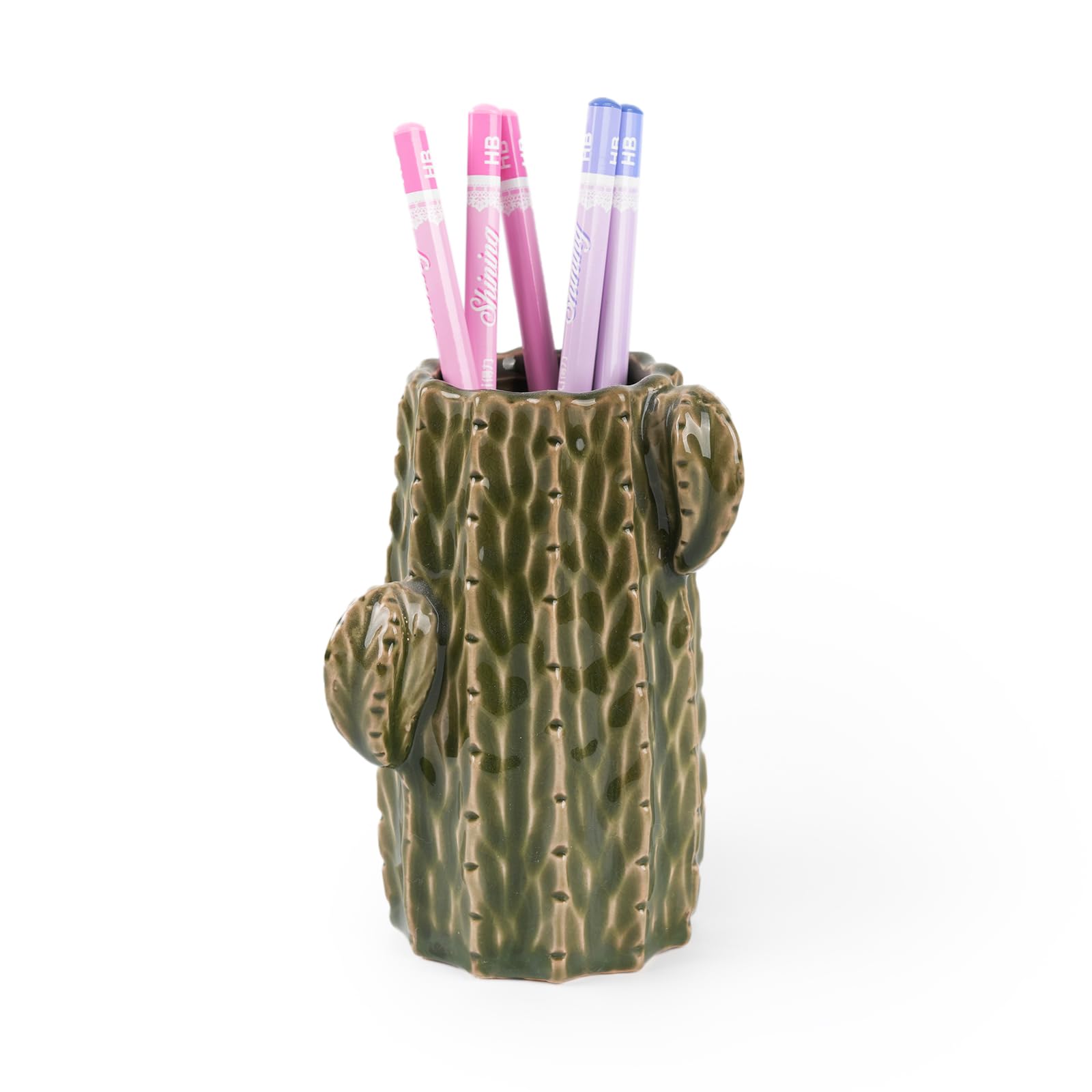 Photo 1 of Zaposcca Ceramic Cactus Pen Holder, Cactus Decor Pencil Cup, Cute Pencil Holder for Desk, Pen Stand Makeup Brush Holder for Home, Office(Dark Green)