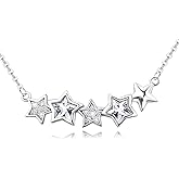 Star Necklace for Girls Women - Sterling Silver Adjustable Star-Shaped Pendant Necklace Cubic Zirconia Chain Hypoallergenic Minimalist Five Stars Charm Necklace for Teens Daughter Granddaughter Niece