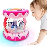LDRYWW Baby Girl Toys 18+ Months Hand Drum Rotating Musical Light Up Sensory Activity Crawling Toys 2 3+ Year Old Infant Girls Baby Gifts (Pink)