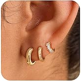 FUCJOEE 3Pairs Earring Stacks - Dainty Hoop Earrings for Women Trendy Hypoallergenic 14K Gold Plated Huggie Hoop Earring Set Small Gold Earrings Non Tarnish Piercing Jewelry Gifts