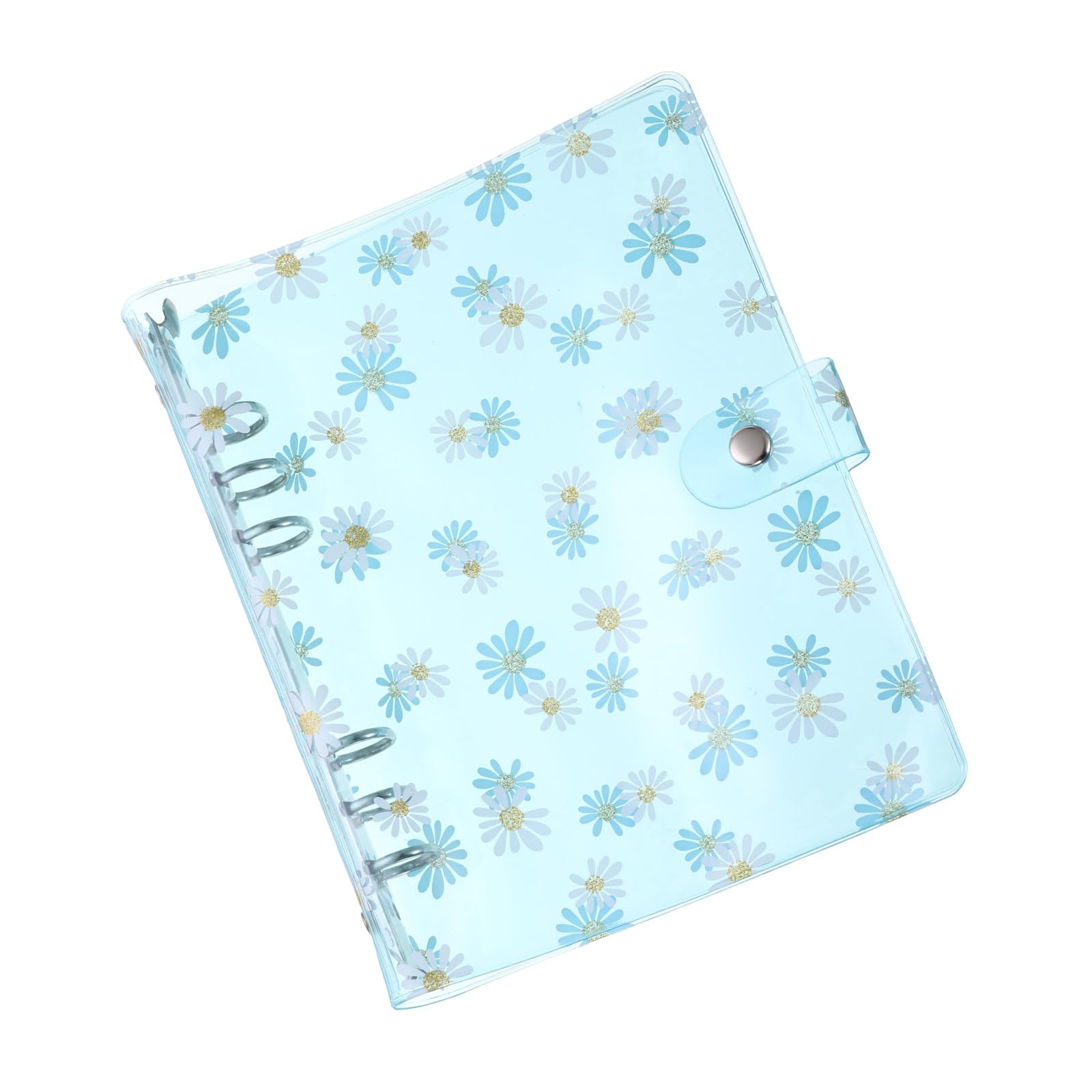 PATIKIL A5 Flower Clear Binder Cover, Soft PVC Loose Leaf Binder Protector Refillable Notebook Shell with Snap Button Closure for DIY Meeting Notebook Folder, Blue