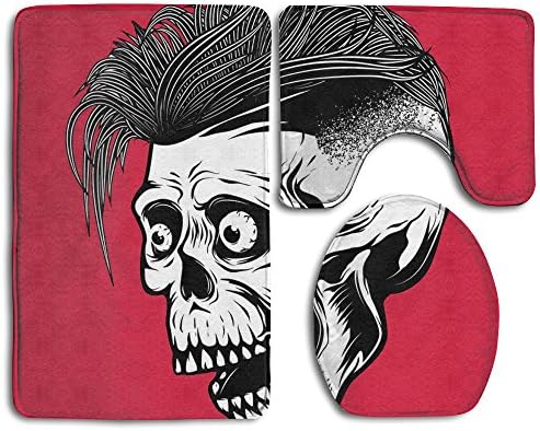 3-Piece Bathroom Rug Set Cool Skull Red Bath Rug Mat,Contour Mat &amp; Lid Cover Non-Slip With Rubber Backing