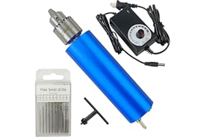 AeKeatDa Micro Mini Electric Hand Drill Aluminum Handheld Drill 0.3mm-4mm Adjustable, 3V-12V Power Supply Control