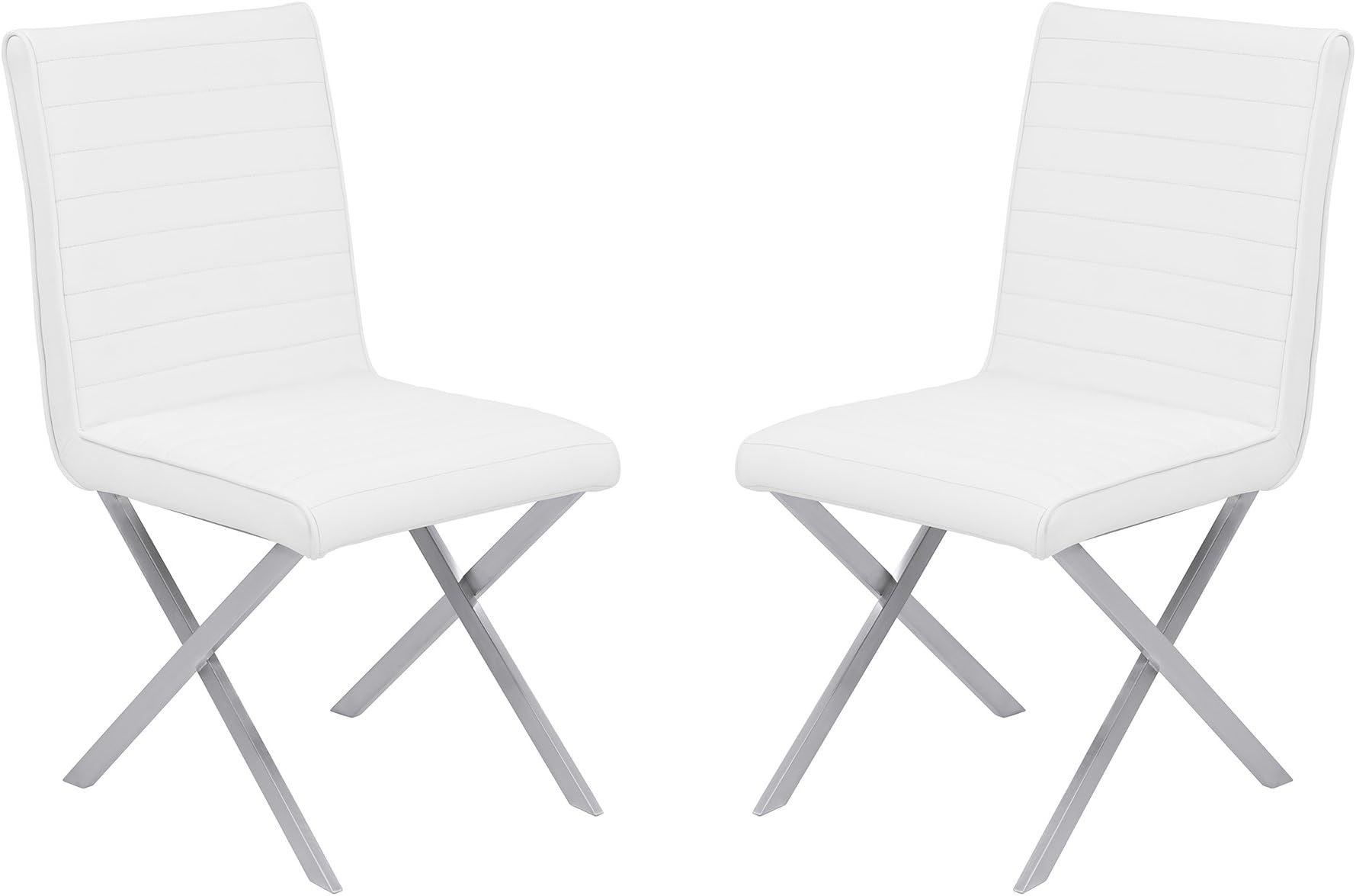 Armen Living Dining Tempe Brushed Stainless Steel Contemporary Side Chair (Set of 2), Black Faux Leather, White