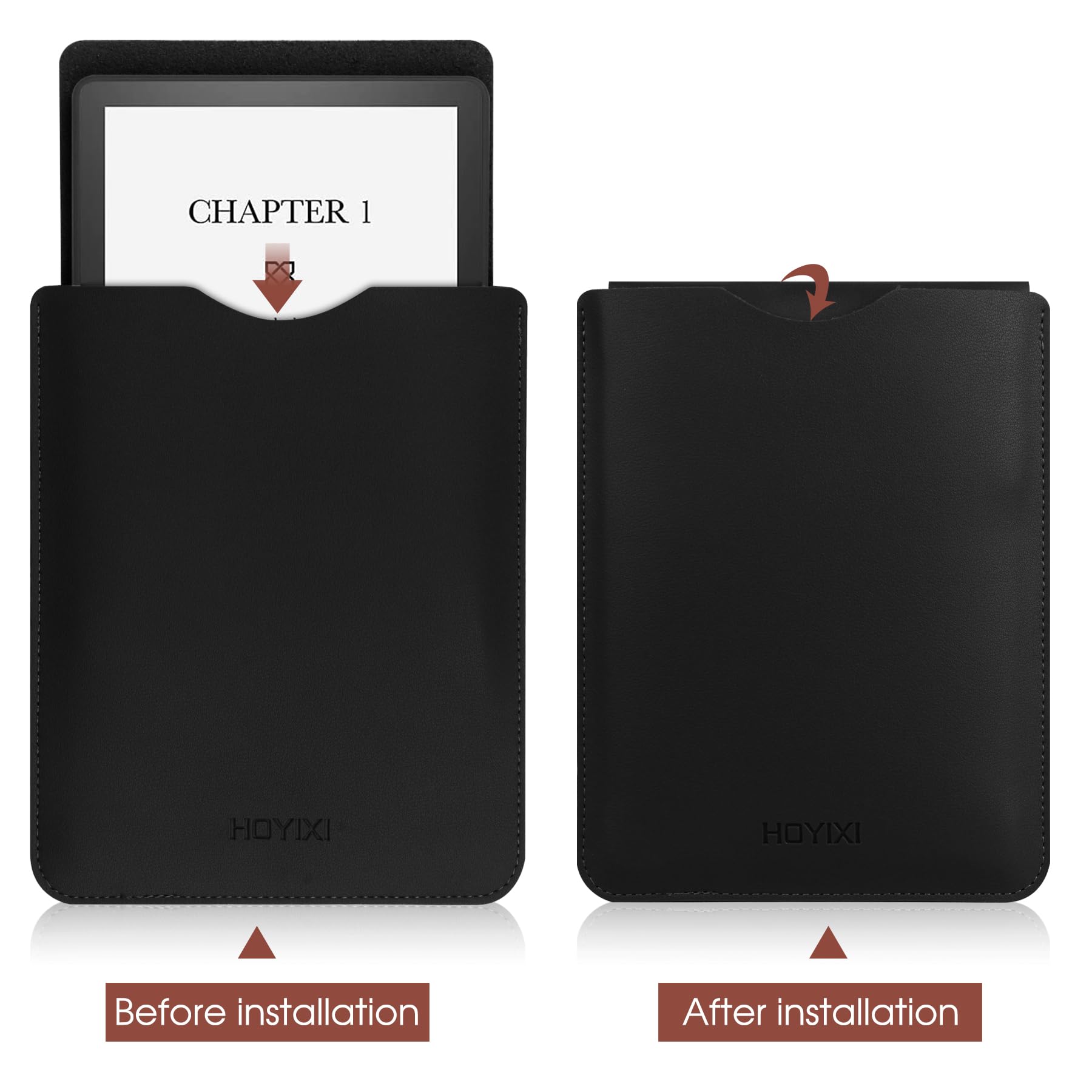 Universal Sleeve Case for 6-inch Kindle/Kobo/Voyaga/Lenovo/Pocketbook/Tolino E-Book E-Reader Lightweight Leather Sleeve Bag Pouch for 6-inch E-Book, Black