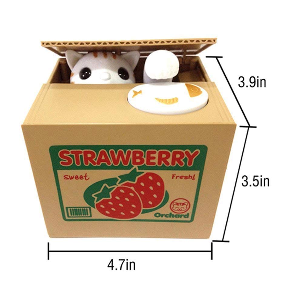 Toy Banks HmiL-U Automatic cat Stealing Coins Birthday&Christmas Gifts for Kids (Strawberry-Cat)