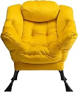 HollyHOME Velvet Armchair Yellow with Steel Frame 95x80x64cm view 6