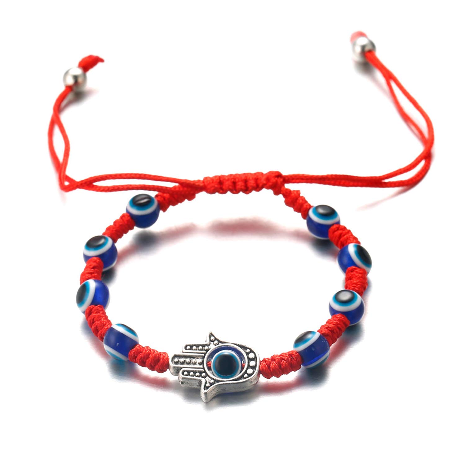 HALUKAKAH Evil Eye Bracelet for Women Men Handmade Braid Hamsa Hand Blue Eye 9 Beads Red String Handmade Braid Bracelet Size Adjustable Protection Mal de Ojo Jewelry with Free Giftbox