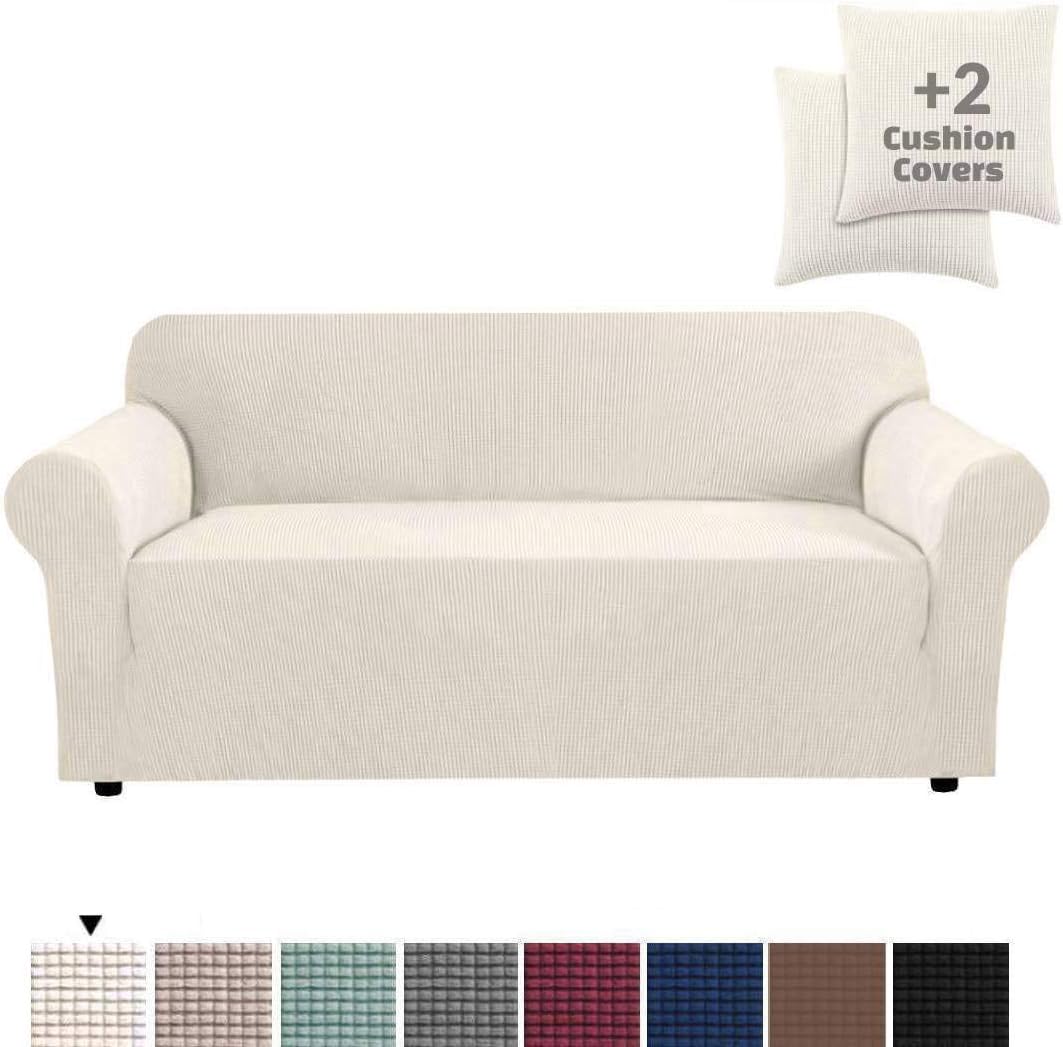 Jinamart Slipcover Stretch Elastic Couch Cover Sofa 3 Seat, 1-Piece (White, Large)