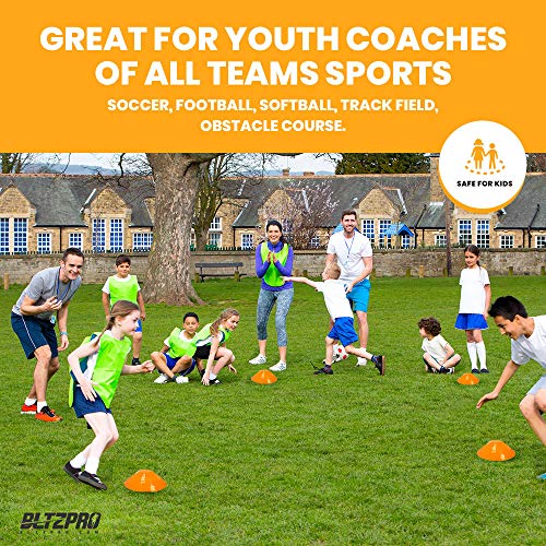Bltzpro Training Cones(Set of 56)- Soccer/Football Cones for Training Kids with Stack Holder and Carrying Bag. Ideal for Speed Practice & Agility Workout, Exercises for All Athletics Needs.