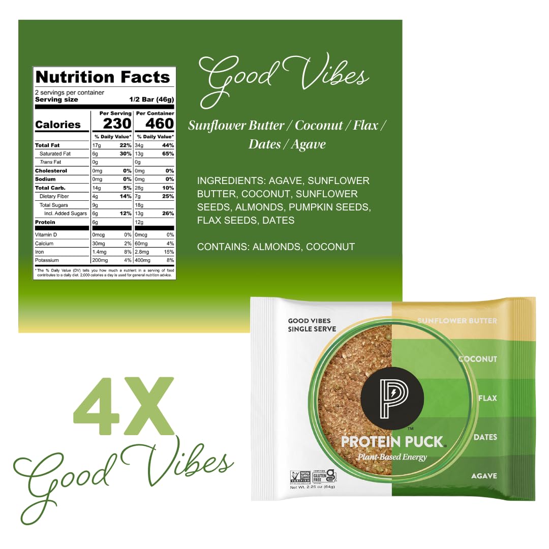 Protein Puck Plant Based Bars | Snacks with Vegan Protein | 16 Count | 3.25 oz Full Size | Gluten Free, Non Dairy, Kosher Certified Non GMO Premium Healthy Bars | Variety Pack