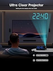 ROCAM Projection Alarm Clock for Bedroom, Digital