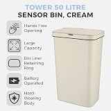 Tower T838005C Sensor Bin 50L Cream Battery-Operated with Retainer Ring view 2