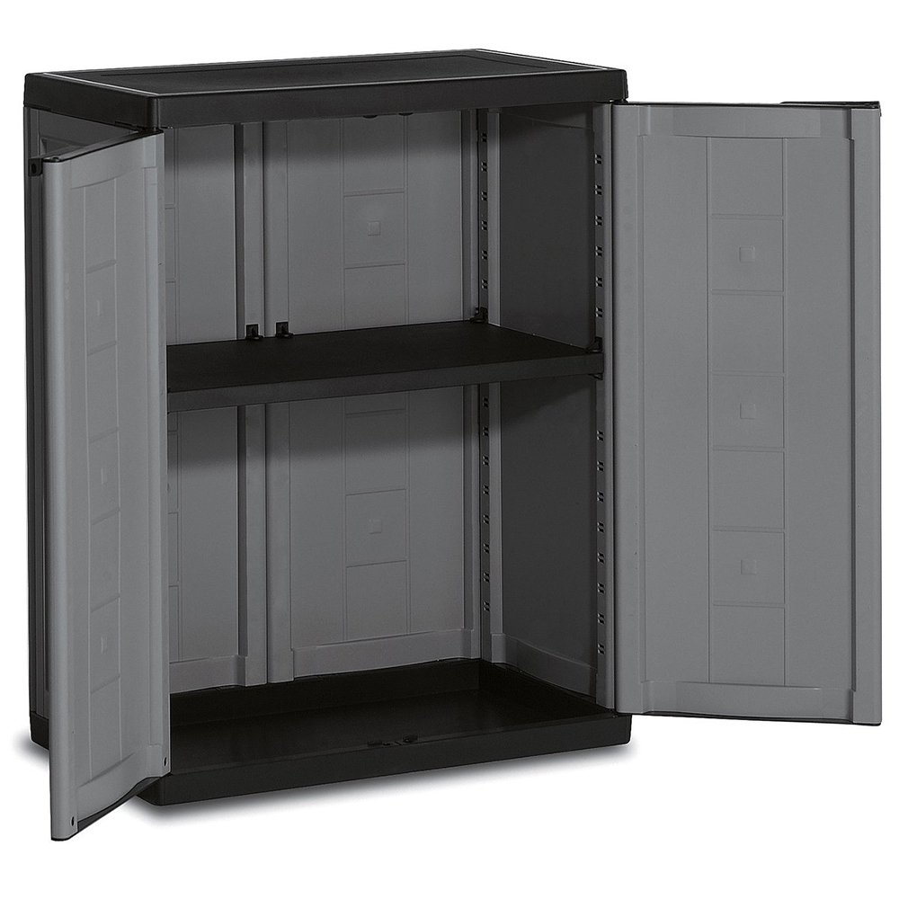 Kis Armoire Basse Jolly Gris Noir 68 X 39 X 85 Cm Plastique Rayonnage Et Rangement Cuisine Maison