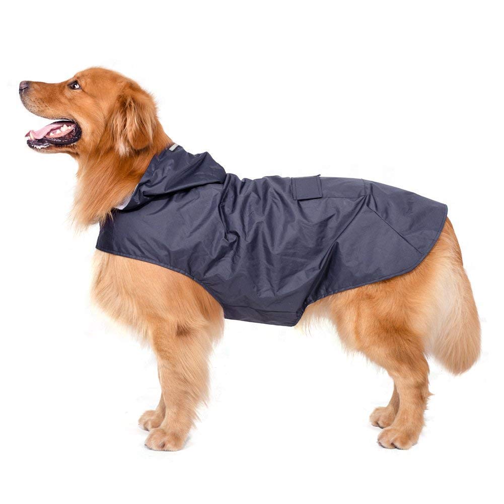 Bwiv Extra Large Hooded Dog Raincoat With Reflective Strips 100 Waterproof Dog Rain Jacket Navy