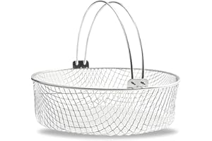 Stainless Fry Basket – Air Fryer Steamer Crisper Accessory, Eight Inch Size with Handle Grip, 304 Food Grade Steel Mesh,Even 