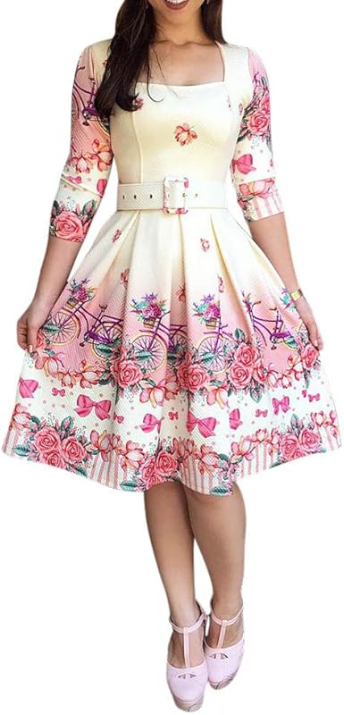 floral three quarter sleeve dresses