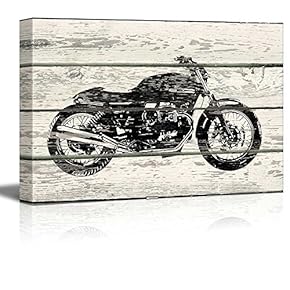 Rustic Wood Style Motorcycle Stencil - Canvas Art