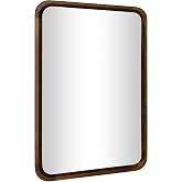 Wood Bathroom Mirror for Wall,Rectangle 24 x 36 inch Vanity Brown Mirrors | Walnut Hanging Tempered Mirror with Rounded Corner for Living Room,Bedroom,Entryway (Walnut, 24x36 Inch)