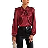 GRACE KARIN Women's Long Sleeve Satin Blouse,Mock Neck Work Silk Shirts,Dressy Tops for Business Casual Office