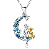 KINGWHYTE Cat/Dog Necklace for Women 925 Sterling Silver Moon Pendant Necklaces Animal Jewelry Gifts for Cat/Dog Lovers Mother's Day Gift for Mom