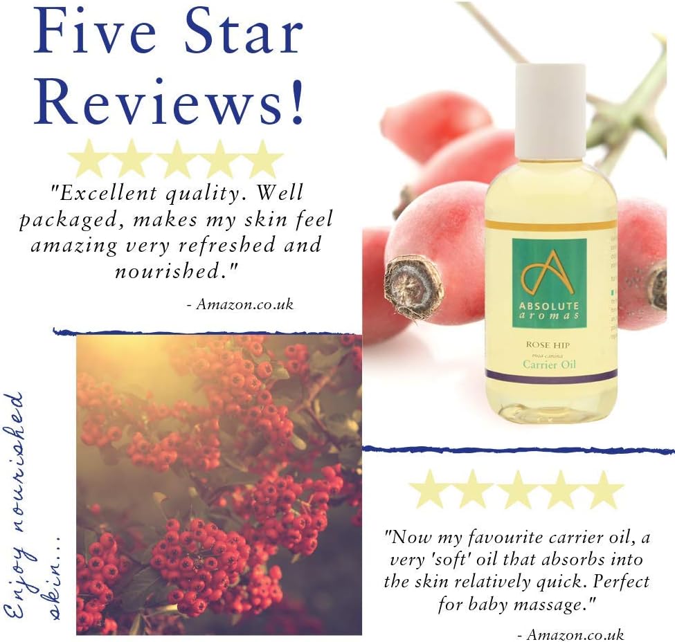 Absolute Aromas Rosehip Oil 150ml - Pure, Natural, Cold-Pressed, Vegan and Cruelty Free - Nourishing and Rejuvenating Moisturising Oil - Image 5