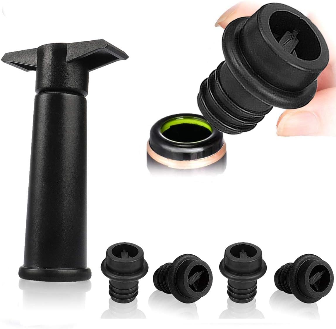 Wine Saver Vacuum Pump with 4 Vacuum Stopper Reusable Sealer to Preserve Wine Bottles for Longer Stainless Steel