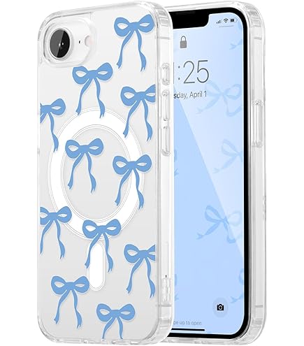 CozyNestCYMagnetic Cute Blue Bow Case For IPhone 11 Aesthetic Trendy Clear Phone Cover Compatible With Magsafe Wireless Slim Lovely Phone Shell Anti-Yellow Shockproof Protective Women Girl