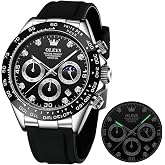 OLEVS Men Watch Moon Phase Chronograph Business Silicone Strap Wrist Watch | Chronograph Watch, Business Dress Watch, Moon Phase, Silicone Rubber Band, Waterproof Luxury Watch