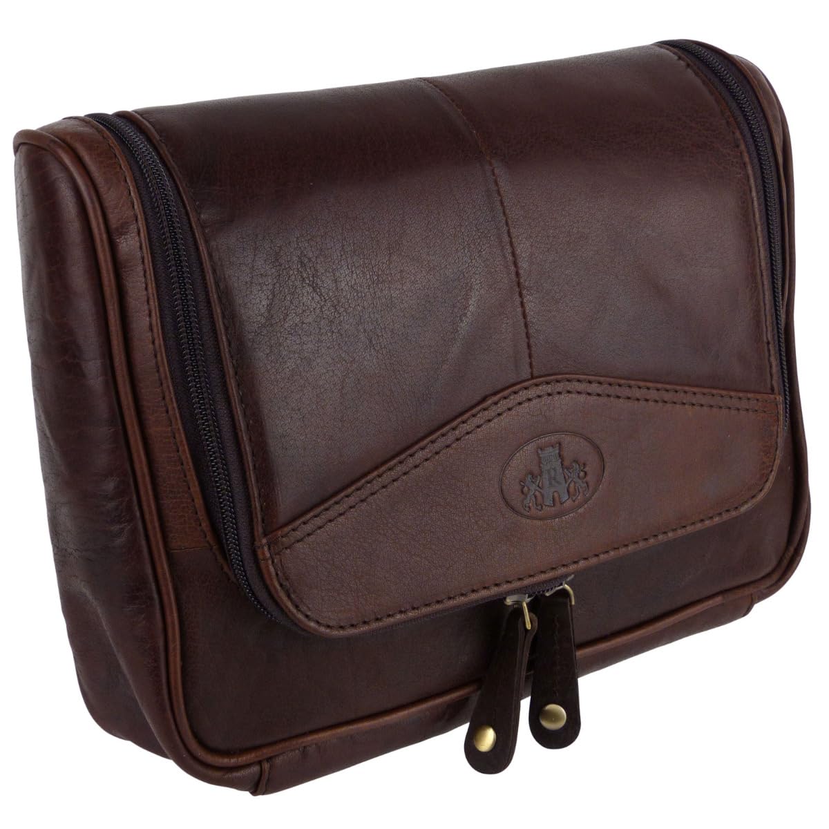 Rowallan Mens Quality Vintage Leather Hanging Wash Bag Travel Toiletries - Brown