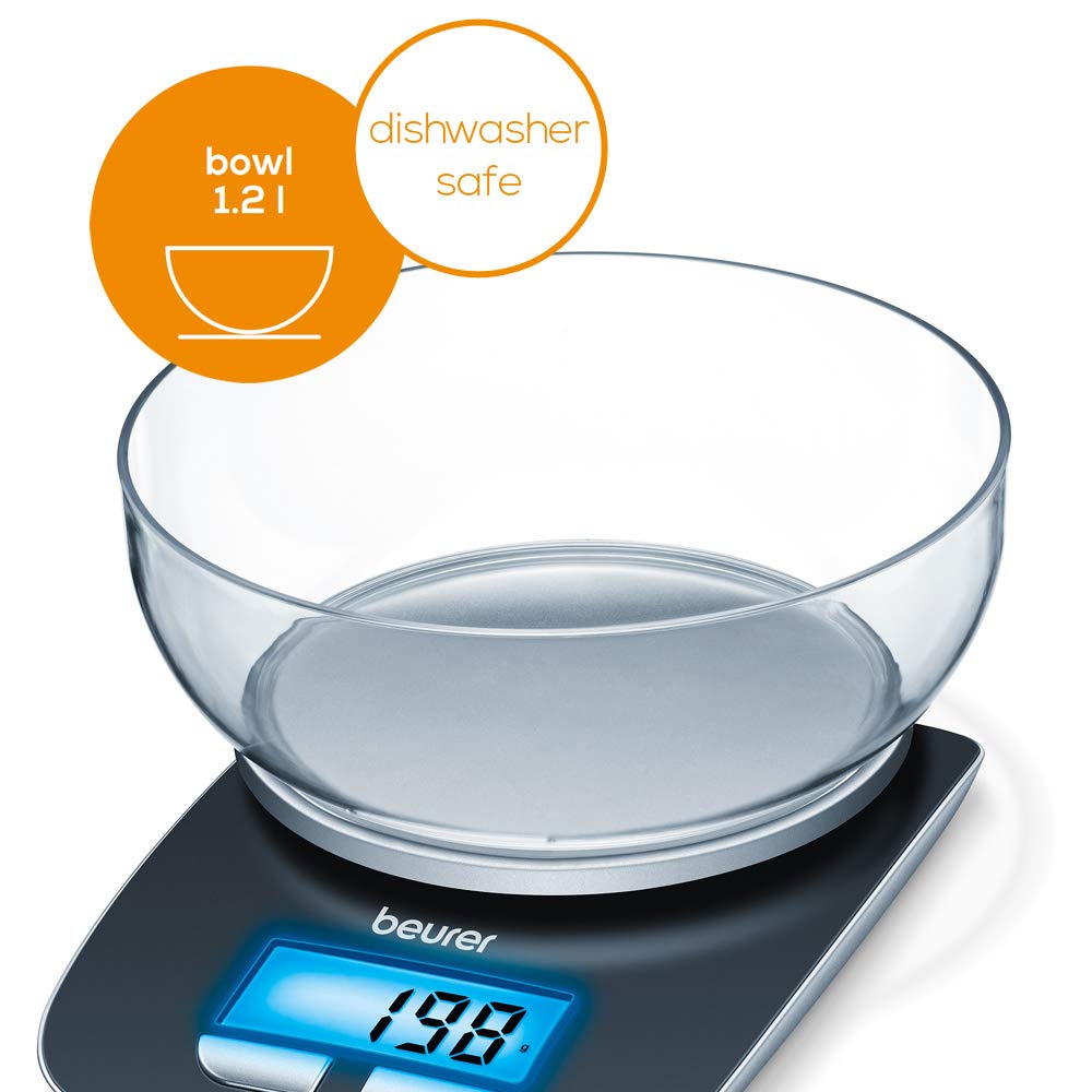 Beurer KS25 Digital Kitchen Scale | with 1.2l Weighing Bowl | Tare Weighing Function | Adjustable Between kg, g, lb, oz | 3kg Weight Capacity