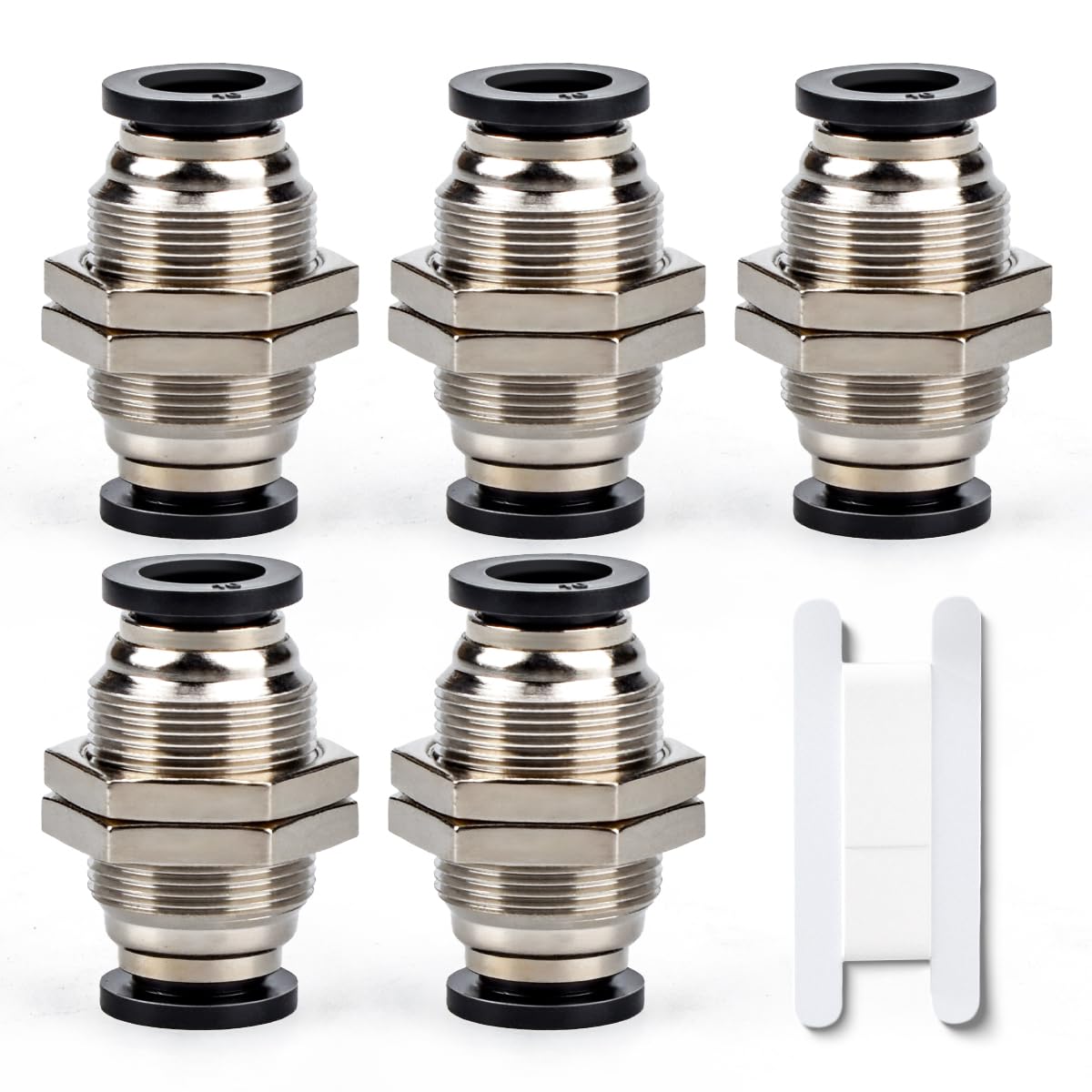 Bwintech 5 Pcs 6mm Bulkhead Union x 6mm Tube OD Push to Connect Tube Fitting, Nickel Plated Brass Pneumatic Quick KPM6 Connect Air Fitting