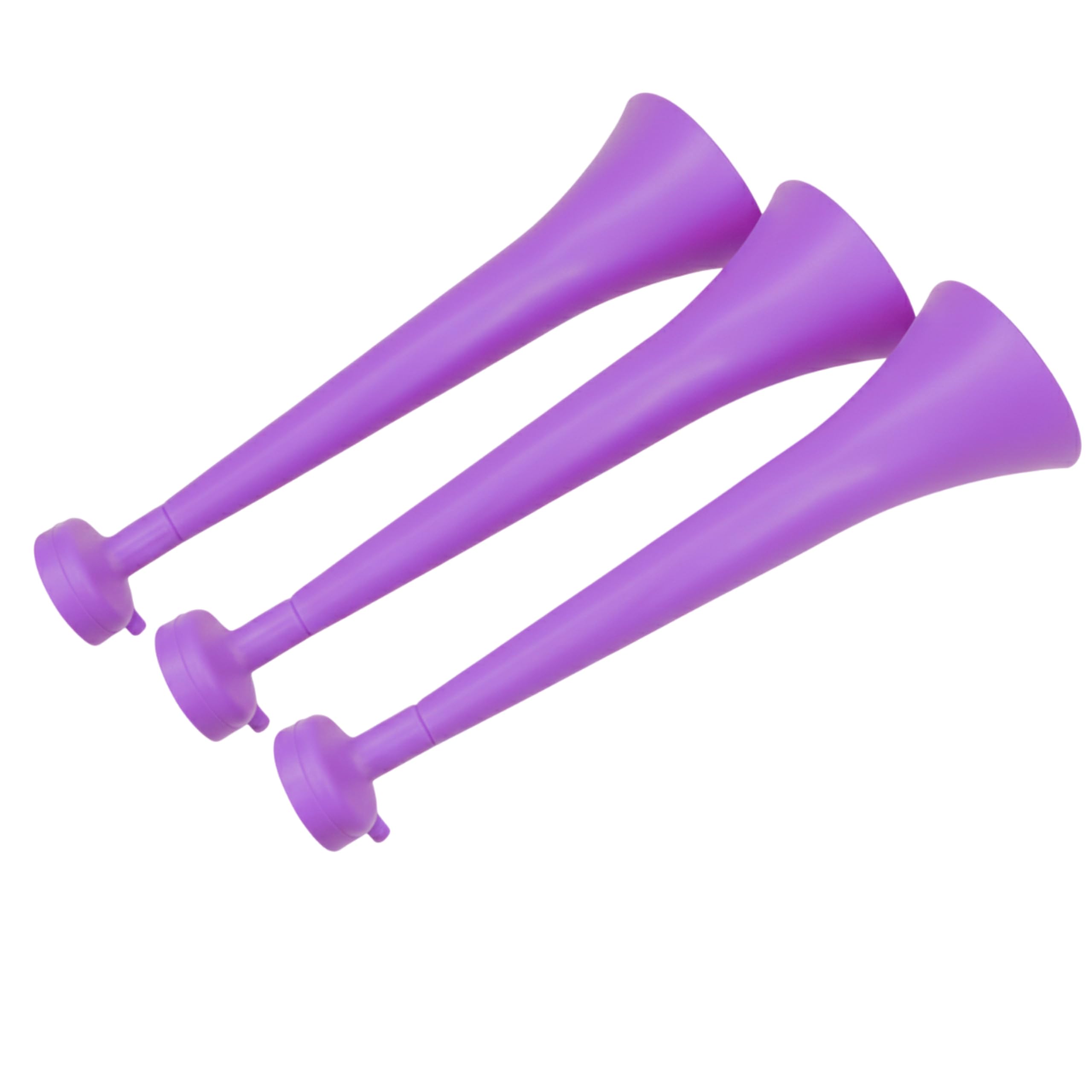 FUN FAN LINE - Pack of 3 Resistant Plastic Vuvuzelas | Cheering Trumpets for Football, Sporting Events, and Parties | Extreme Noise Horn 120 DB | Party Favors for Fans (Purple)