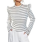 Ezbelle Women's Long Sleeve Ruffle Shirts Striped Rib Knit Blouse Slim Casual Office Trendy Fall Spring Tops 2026