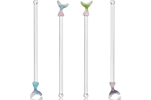 FOXWAKE Coffee Stir Sticks Glass, Cute Swizzle Sticks for Cocktails, Reusable Drink Stir Stirrers, Holiday Mermaid Stir Sticks for Cocoa Chocolate Milk Bartending, Bar Party (7 In, 4pcs)
