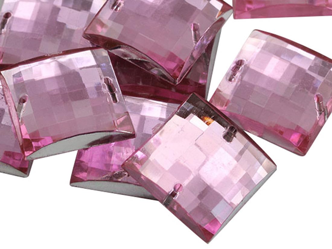 Allstarco 16mm Pink - Lt. CH13 Square Flat Back Sew On Beads for Crafts Plastic Acrylic Rhinestones with Holes for Sewing, Clothing Embelishments, Costume Cosplays 40 Pieces
