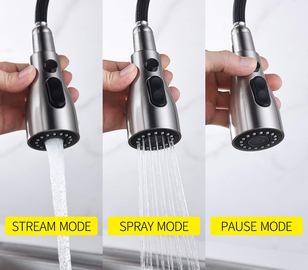 Keonjinn Stainless Steel Kitchen Faucets, High Arc Single Handle Pull Out Brushed Nickel Kitchen Faucet, Single Level with Pull Down Sprayer - - 