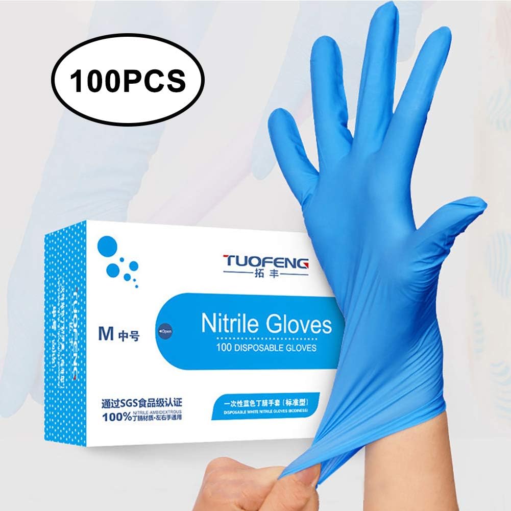 MAYFASEY Nitrile Gloves Disposable, Powder Free Gloves, Latex Rubber Free, for Home Kitchen, Office Cleaning, Cooking, Box of 100 PCS, Blue, Medium