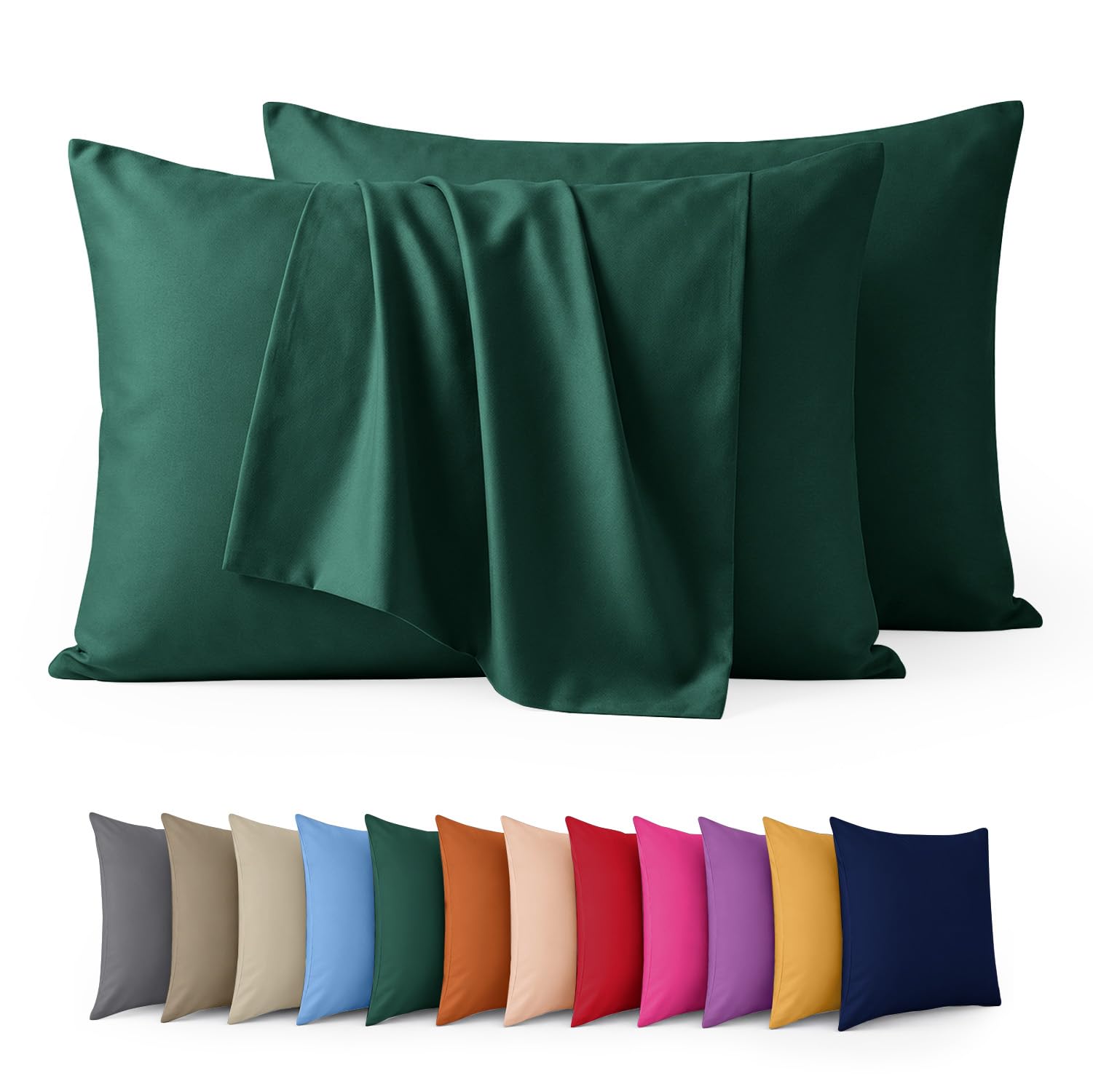 Aspire Homeware Pillow Cases 2 Pack – 100% Brushed Microfiber Emerald Pillowcases Super Soft Envelope Closure Pillow Cover (50x75cm) — image 1