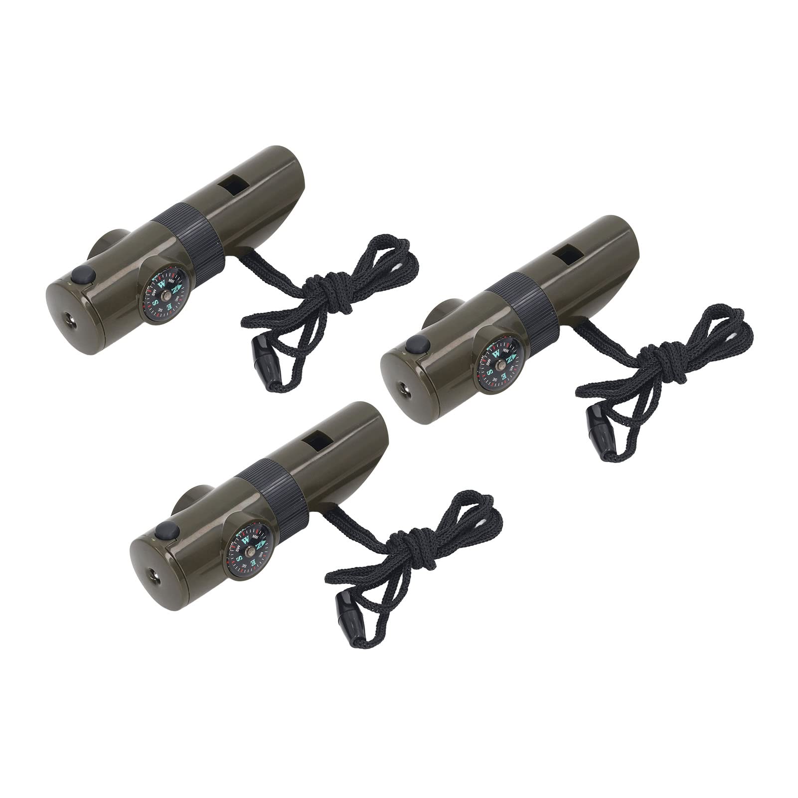 KENANLAN 3pcs Multifunction Whistle 7 in 1 Portable Wear Resistant LED Thermometer Compass Emergency Survival Whistle for Outdoor