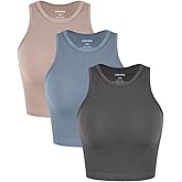 ODODOS 3-Pack Seamless Crop Tank for Women Ribbed Soft High Neck Cropped Tops