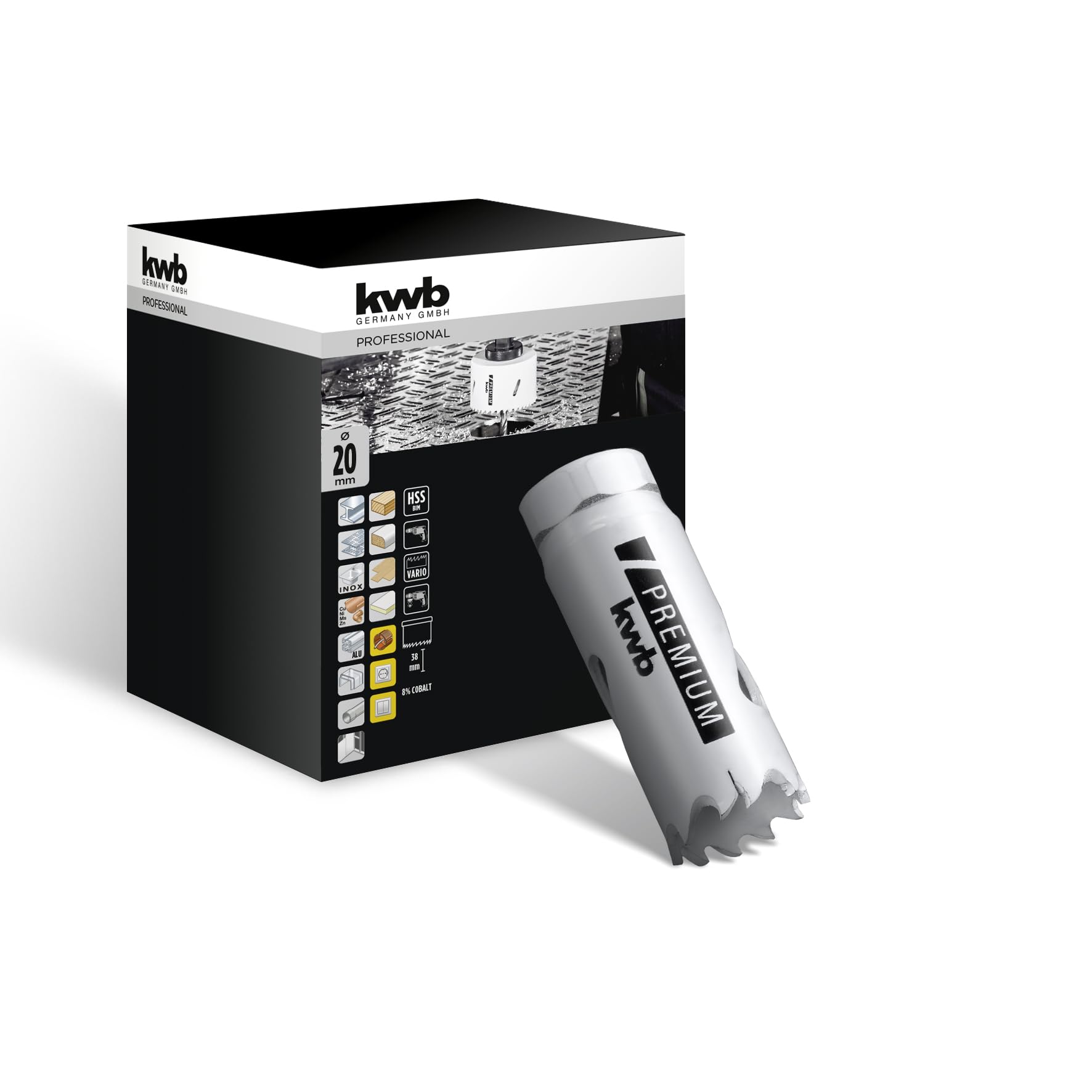 kwb Hss Bi-Metal Hole Saw Ø 20 Mm, 8% Cobalt Alloy With Progressive Vario-toothing and High Precision for Versatile Use