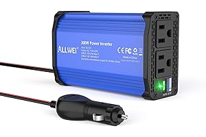 ALLWEI 300W Car Power Inverter, DC 12V to 110V AC Converter Car Plug Adapter Outlet with 27W PD USB-C & 18W USB-A Fast Charge, Car Cigarette Lighter Charger for Phone, Laptop, Tablet - Blue