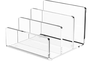 Richboom Acrylic File Sorter, 8.5"x6.3"x6.2", Upright File Organizer for Desk, Mail Organizer Countertop, File Holder for Letter, Document, Notebook, Clear, 3 Sections